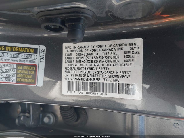 Продажа на аукционе авто 2014 Honda Cr-v Lx, vin: 2HKRM4H39EH688253, номер лота: 45251170