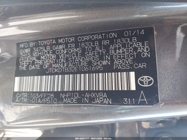 Toyota Prius C Two 2014 JTDKDTB32E1061695 Image 9