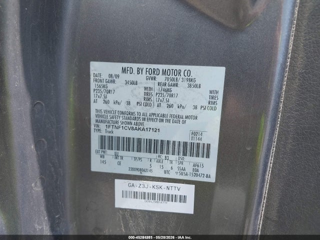2010 Ford F-150 Xl/xlt მანქანა იყიდება აუქციონზე, vin: 1FTNF1CV8AKA17121, აუქციონის ნომერი: 45251201