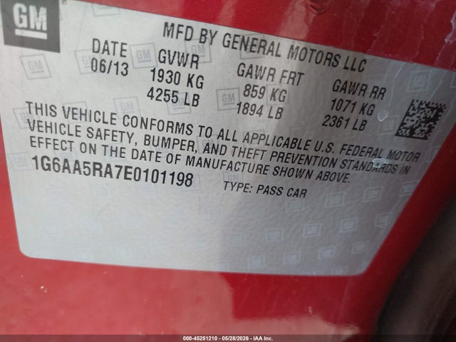 45251210 :رقم المزاد ، 1G6AA5RA7E0101198 vin ، 2014 Cadillac Ats Standard مزاد بيع