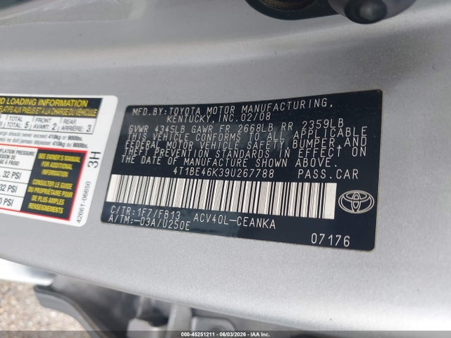 Aukcja sprzedaży 2009 Toyota Camry Le, vin: 4T1BE46K39U267788, numer aukcji: 45251211