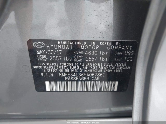 Aukcja sprzedaży 2017 Hyundai Sonata Hybrid Limited, vin: KMHE34L36HA067861, numer aukcji: 45251212