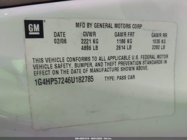 Продаж на аукціоні авто 2006 Buick Lucerne Cx, vin: 1G4HP57246U182785, номер лоту: 45251218