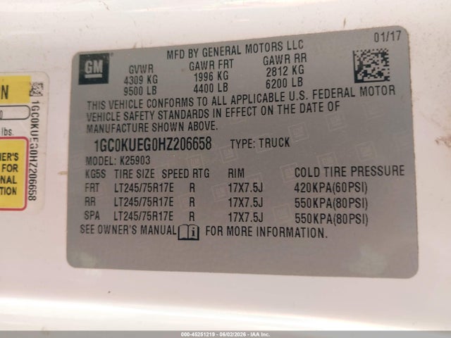1GC0KUEG0HZ206658 Chevrolet Silverado 2500hd Wt
