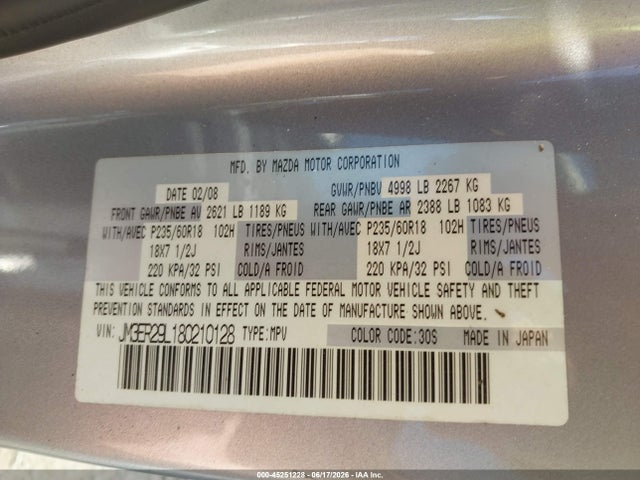 Aukcja sprzedaży 2008 Mazda Cx-7 Grand Touring, vin: JM3ER29L180210128, numer aukcji: 45251228