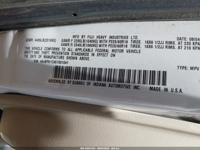 Aukcja sprzedaży 2005 Subaru Outback 2.5i, vin: 4S4BP61C957331041, numer aukcji: 45251234