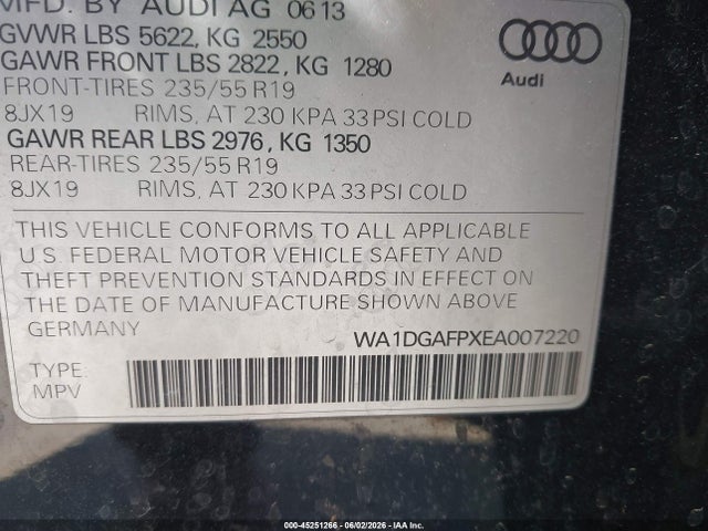 Aukcja sprzedaży 2014 Audi Q5 3.0t Premium Plus, vin: WA1DGAFPXEA007220, numer aukcji: 45251266