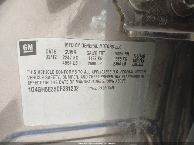 45251269 :رقم المزاد ، 1G4GH5E35CF281202 vin ، 2012 Buick Lacrosse Premium 3 Group مزاد بيع