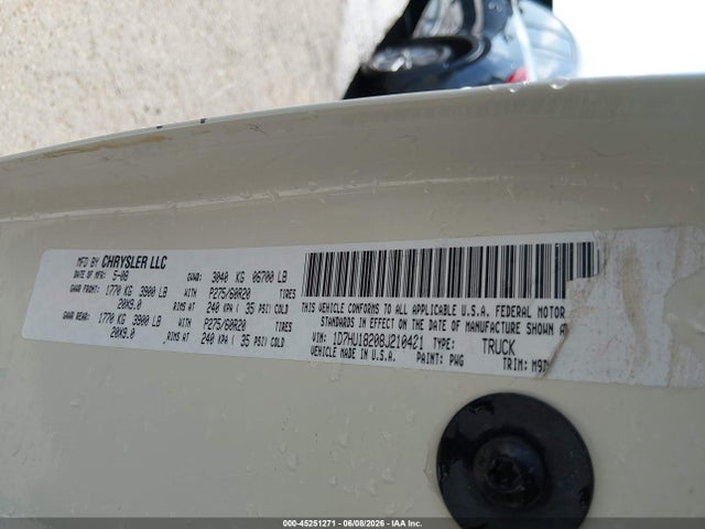 2008 Dodge Ram 1500 Slt მანქანა იყიდება აუქციონზე, vin: 1D7HU18208J210421, აუქციონის ნომერი: 45251271