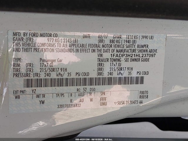 Продаж на аукціоні авто 2017 Ford Focus Sel, vin: 1FADP3H21HL237097, номер лоту: 45251286