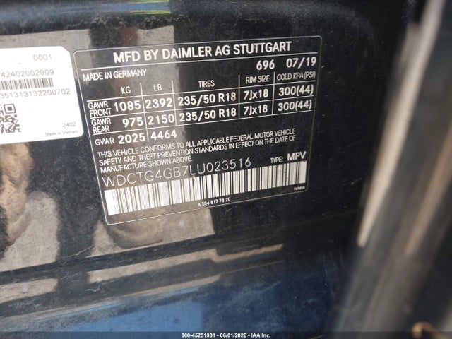Aukcja sprzedaży 2020 Mercedes-benz Gla 250 4matic, vin: WDCTG4GB7LU023516, numer aukcji: 45251301