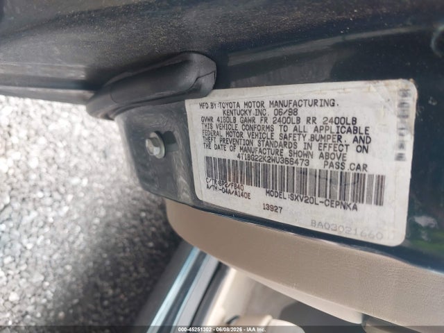 1998 Toyota Camry Le მანქანა იყიდება აუქციონზე, vin: 4T1BG22K2WU366473, აუქციონის ნომერი: 45251302