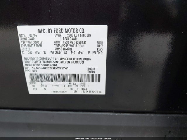 Ford Explorer 2016 1FM5K8B83GGC51741 Image 9