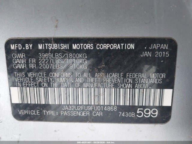 45251401 :رقم المزاد ، JA32U2FU9FU014868 vin ، 2015 Mitsubishi Lancer Es مزاد بيع