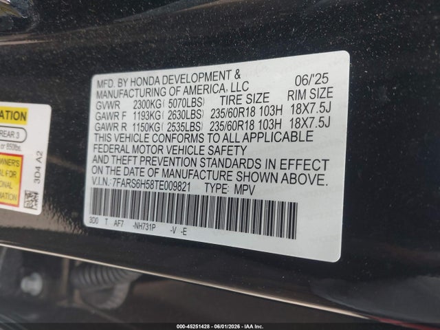Aukcja sprzedaży 2026 Honda Cr-v Hybrid Awd Sport, vin: 7FARS6H58TE009821, numer aukcji: 45251428