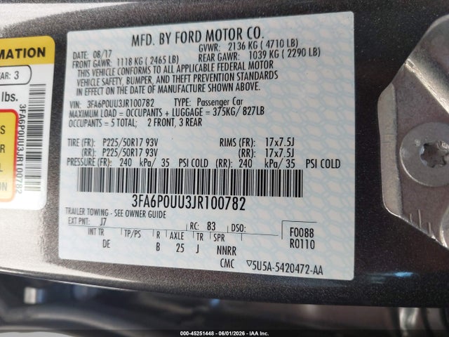 Ford Fusion Hybrid S 2018 3FA6P0UU3JR100782 Image 9