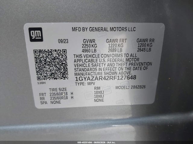 Aukcja sprzedaży 2024 Cadillac Xt4 Fwd Luxury, vin: 1GYAZAR42RF127648, numer aukcji: 45251494