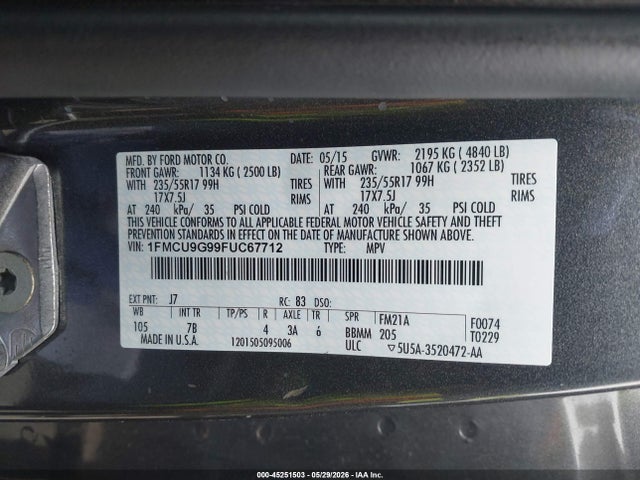 1FMCU9G99FUC67712 Ford ESCAPE SE