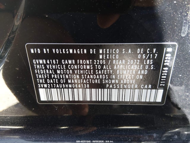 Aukcja sprzedaży 2017 Volkswagen Golf Tsi S 4-door/tsi Se 4-door/tsi Sel 4-door/tsi Wolfsburg Edition 4-door, vin: 3VW217AU9HM064138, numer aukcji: 45251548