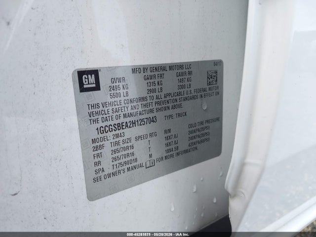 1GCGSBEA2H1257043 Chevrolet Colorado Wt