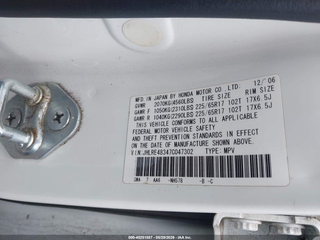 Aukcja sprzedaży 2007 Honda Cr-v Lx, vin: JHLRE48347C047302, numer aukcji: 45251587