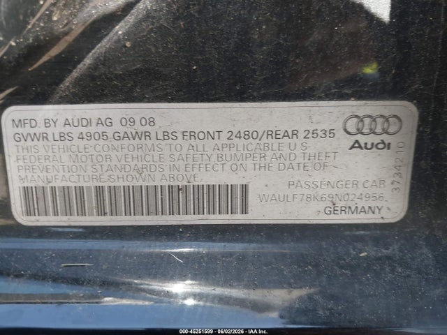 Продажа на аукционе авто 2009 Audi A4 2.0t Premium, vin: WAULF78K69N024956, номер лота: 45251599
