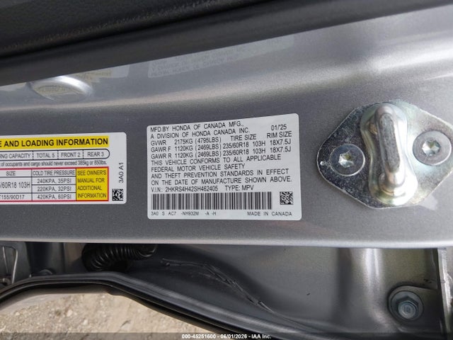 Продажа на аукционе авто 2025 Honda Cr-v Ex Awd, vin: 2HKRS4H42SH462405, номер лота: 45251600