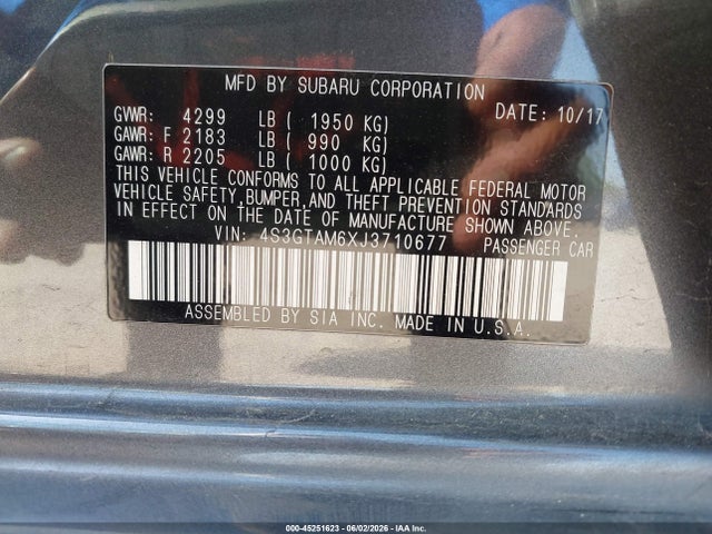 Aukcja sprzedaży 2018 Subaru Impreza 2.0i Sport, vin: 4S3GTAM6XJ3710677, numer aukcji: 45251623