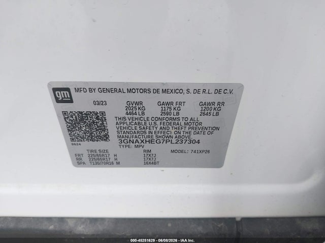 2023 Chevrolet Equinox Fwd Ls მანქანა იყიდება აუქციონზე, vin: 3GNAXHEG7PL237304, აუქციონის ნომერი: 45251629