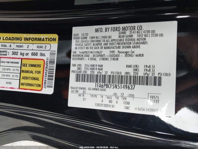 Ford Mustang Gt Fastback 2022 1FA6P8CF5N5149637 Image 9