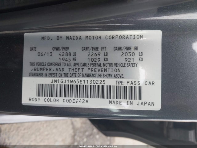 45251685 :رقم المزاد ، JM1GJ1W65E1130225 vin ، 2014 Mazda Mazda6 I Grand Touring مزاد بيع