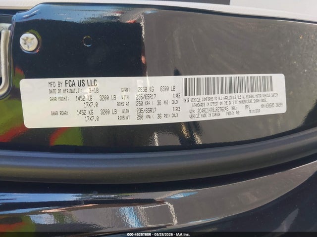 Aukcja sprzedaży 2018 Chrysler Pacifica Hybrid Touring Plus, vin: 2C4RC1H78JR276245, numer aukcji: 45251686