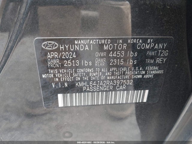 Aukcja sprzedaży 2024 Hyundai Sonata Sel, vin: KMHL64JA2RA397532, numer aukcji: 45251692