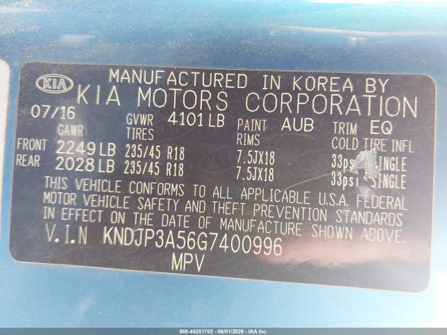 KIA SOUL + 2016 KNDJP3A56G7400996 Image 9