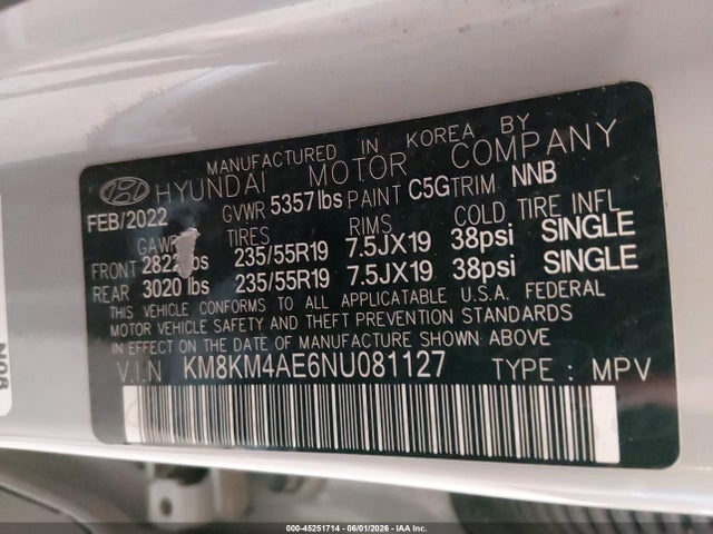 Aukcja sprzedaży 2022 Hyundai Ioniq 5 Se, vin: KM8KM4AE6NU081127, numer aukcji: 45251714