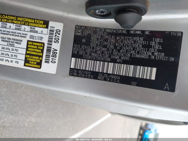 Aukcja sprzedaży 2009 Toyota Sienna Le, vin: 5TDZK23C79S267388, numer aukcji: 45251724