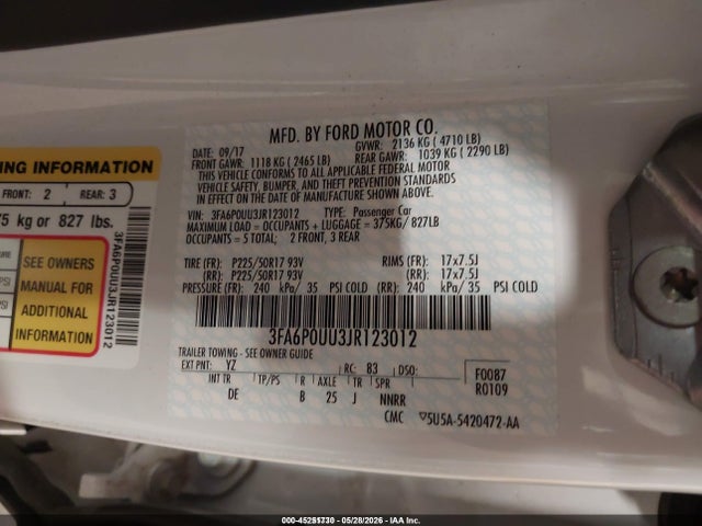 Ford Fusion Hybrid S 2018 3FA6P0UU3JR123012 Image 9