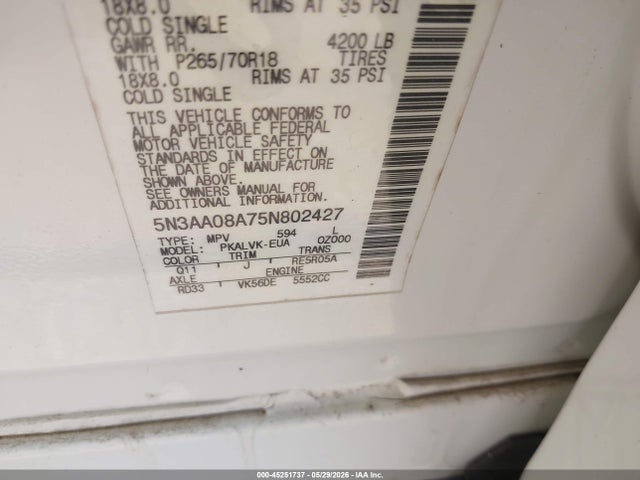 45251737 :رقم المزاد ، 5N3AA08A75N802427 vin ، 2005 Infiniti Qx56 مزاد بيع