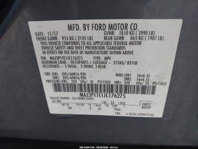 MAJ3P1TE1JC176275 Ford Ecosport Se