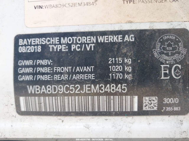 45251795 :رقم المزاد ، WBA8D9C52JEM34845 vin ، 2018 Bmw 330i Xdrive مزاد بيع