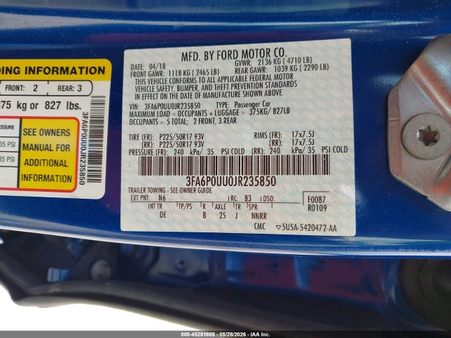 Ford Fusion Hybrid S 2018 3FA6P0UU0JR235850 Image 9