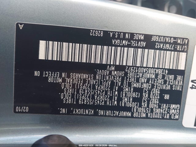 2010 Toyota Venza მანქანა იყიდება აუქციონზე, vin: 4T3BA3BB5AU012972, აუქციონის ნომერი: 45251820