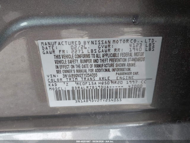 45251867 :رقم المزاد ، 3N1AB9DV2TY254055 vin ، 2026 Nissan Sentra Sr مزاد بيع