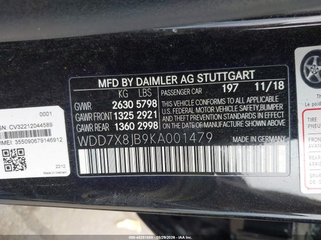 WDD7X8JB9KA001479 Mercedes-Benz Amg Gt 63 4-door Coupe