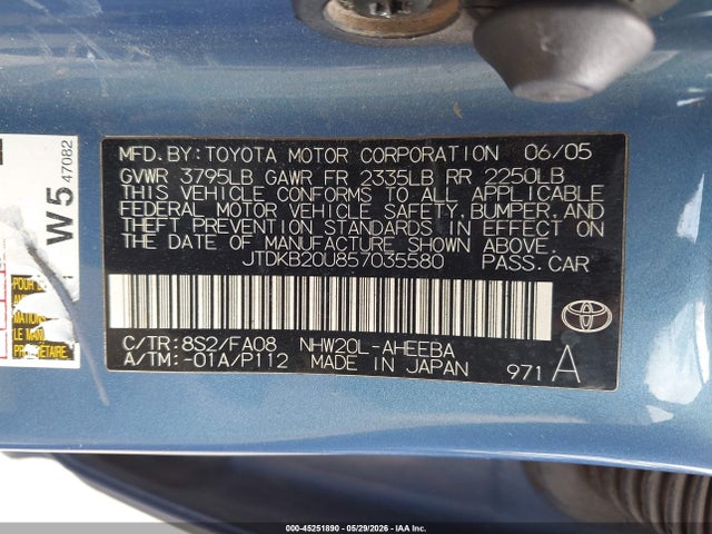 Aukcja sprzedaży 2005 Toyota Prius, vin: JTDKB20U857035580, numer aukcji: 45251890