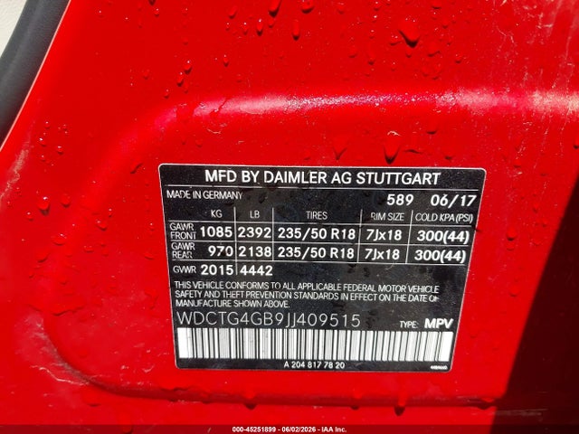 Продажа на аукционе авто 2018 Mercedes-benz Gla 250 4matic, vin: WDCTG4GB9JJ409515, номер лота: 45251899