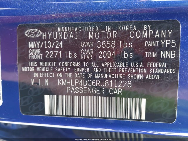 Продаж на аукціоні авто 2024 Hyundai Elantra Limited, vin: KMHLP4DG6RU811228, номер лоту: 45251926
