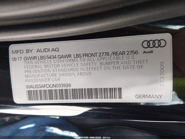45251955 :رقم المزاد ، WAUG3AFCXJN033926 vin ، 2018 Audi A6 Premium Plus مزاد بيع