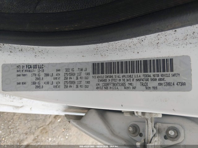 Продаж на аукціоні авто 2019 Ram 1500 Big Horn/lone Star  4x4 5'7 Box, vin: 1C6SRFFT9KN731025, номер лоту: 45251960