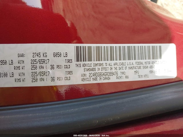 45251969 :رقم المزاد ، 2C4RDGBG4GR399476 vin ، 2016 Dodge Grand Caravan Se مزاد بيع